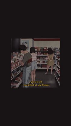 two people are standing in the aisle of a grocery store looking at items on shelves