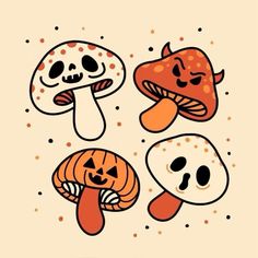 three different types of mushrooms with faces on them