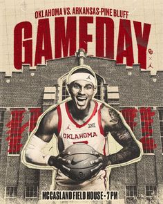 a poster for the gameday with a basketball player holding a ball