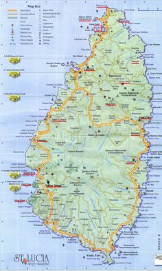 a large map of the island of st lucia with all its roads and major cities