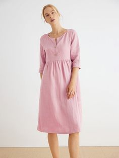 Shopcozy offers stylish and concessional Dresses.. SPU: 449XDRAIEF11, Color: Pink, Style:Casual, Sleeve Length:Half Sleeve. Pleated Fashion, Half Sleeve Dresses, Elbow Length Sleeve, Types Of Dresses, Collar Dress, Half Sleeve, Swing Dress, Cotton Dresses, Half Sleeves