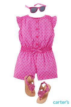 Color her summer with her two favorite shades in one! Find more summer looks to love at Carter's. Mia 3, Carters Baby, Printed Rompers, Toddler Fashion, Childrens Fashion, Baby Romper, Clothing And Accessories