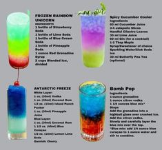 four different types of rainbow drinks