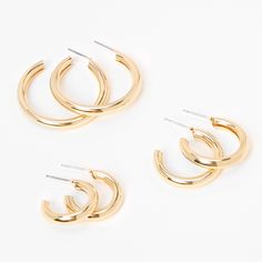 Claire's Gold Graduated Tube Hoop Earrings - 3 Pack Real Christmas, Eye Ring, Classic Gold, Huggie Hoop Earrings, Gold Hoops, Metal Style, Gold Hoop Earrings, Jewelry Earrings Hoops, Perfect Pair