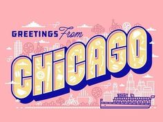 greetings from chicago on pink background