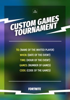 the front cover of a game called custom games tournament, which features an image of a player's name