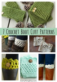 crochet boot cuff patterns with text overlay that says, 7 crochet boot cuff patterns