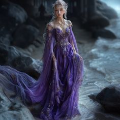 Purple Goddess Dress, Acotar Cosplay, Narnia Oc, Elegant Purple Dresses, Chinese Royalty, Aemma Targaryen, Medieval Outfits, Aes Sedai, Fantasy Goddess