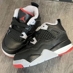 Nike Air Jordan 4 Bred Reimagined (Size 2c) (Td) (Bq7670-006) Baby Toddler's Baby Jordan Shoes, Air Jordan 4 Bred, Air Jordan Retro 8, White Athletic Sneakers, Jordan 4 Bred, Baby Jordans, Nike Air Jordan 4, Jordans Girls, Shoes Nike Air