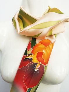 Hand painted silk scarf Iris elegant silk gift . Looking for one of a kind gift for someone special in your life or why not spoiling yourself? This hand painted silk scarf will spice up any outfit. This colorful design will be a perfect conversation starter. This unique scarf will make you stand out from the crowd and you will be showered with compliments about your chic outfit. A stylish fashionista with the elegant accessory no one else has. Bright and colourful. Such a wonderful addition to a Artsy Silk Scarf As Gift, Artistic Hand Painted Scarves For Gifts, Silk Orange Scarves As Gift, Silk Orange Scarves As A Gift, Orange Silk Scarves As A Gift, Orange Silk Scarves As Gift, Silk Scarf As A Gift, Silk Hand Painted Scarves As Gifts, Hand Painted Silk Scarves For Gifts