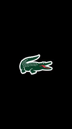 an alligator sticker is shown on the side of a black background with red and white stripes