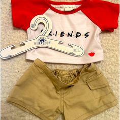 Build A Bear Outfit - 20 % Discount - 1 Friends T-Shirt ($13) - 1 Khaki Short With Pocket ($9) - 1 Hanger Build A Bear Clothes, Bear Outfit, Build A Bear Outfits, Friends T Shirt, Bear Party, Bear Outfits, Friends Tshirt, Build A Bear, Shorts With Pockets