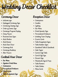 wedding decor checklist with gold flowers