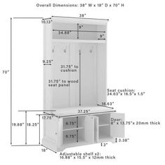 the measurements for an armoire cabinet with doors and drawers