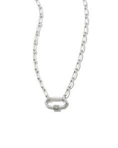 The latest in layering. A trending linked chain elevated to heirloom status, the Bristol Sterling Silver Link Necklace in White Sapphire is a not-so-basic basic, designed to last. Metal Sterling Silver Why Sterling Silver? Our Sterling Silver collection features elevated styles to wear time and time again. With a base of both pure silver and copper, Sterling Silver provides a precious yet affordable option that offers long-lasting wear and shine and is the perfect addition to your Demi-Fine jewe Silver Necklace Stack, Double Band Ring, Silver Link Necklace, Huggie Earrings Silver, Kendra Scott Necklace, Silver Collection, Jewelry Accessories Ideas, Silver Ear Cuff, Charm Necklace Silver