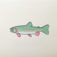 a drawing of a fish with pink and green stripes on it's back end