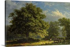 a painting of horses in a wooded area