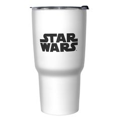 a white tumbler cup with the words star wars on it