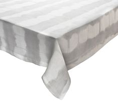 Kim Seybert Luxury Watercolor Stripe Tablecloth in White & Gray Industrial Barstools, Bleach Matching, Rustic Wine Rack, Entertaining Table Settings, Grey Tablecloths, Summer Table Settings, Striped Tablecloths, Kim Seybert, Reclaimed Wood Table