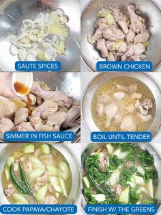 the steps to make chicken soup are shown