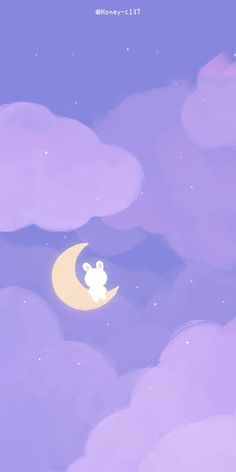 an animated image of a teddy bear sitting on top of a crescent moon in the sky