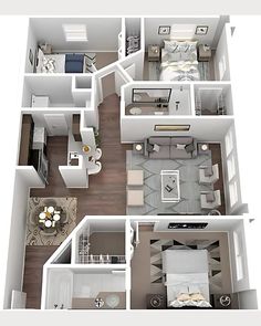 the floor plan of a two bedroom apartment with an attached kitchen and living room area