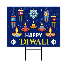 a happy diwali sign with candles on it