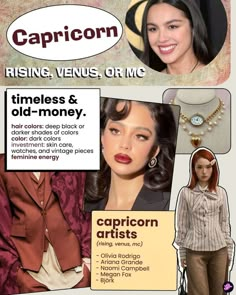 an advertisement for capricorn jewelry featuring models wearing necklaces and earrings, with the caption'rising venus, or inc '