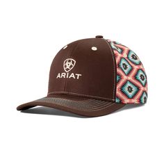 A little Southwestern style. A whole lot of comfort. This structured cap keeps the glare at bay and looks good doing it. Wns Logo Aztec Back Cap Brown | Product Features : 0 : Six panel|Adjustable snap back closure | Women's Logo Aztec Back Cap in Brown 60% Polyester, 40% Cotton. Imported, Size: OS by Ariat Ariat Hats, Ariat Logo, Western Stuff, Cowgirl Accessories, Western Clothing, Western Christmas, Western Hats, Aztec Pattern, Pretty Stuff