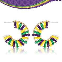 PRICES MAY VARY. Title: Mardi Gras Earrings for Women, Beaded Purple Green Metallic Hoops Earrings for Women Carnival New Orleans Masquerade Holiday Jewelry Gift. Product Type: Departments > Women > Jewelry > Earrings > Drop & Dangle New Orleans Masquerade, Mardi Gras Earrings, Mardi Gras Beads, Hoops Earrings, Holiday Earring, Fancy Dresses Party, Handmade Jewelry Gift, Handmade Holiday, Holiday Jewelry