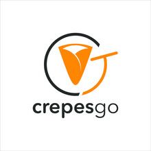 the logo for crepesgo is shown in orange and grey colors on a white background