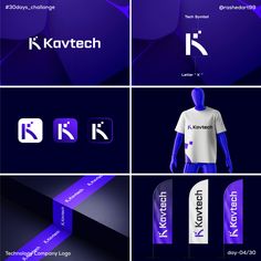 four different types of logos and banners for an electronic company, including the k - kavech logo