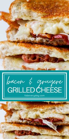 grilled cheese sandwich stacked on top of each other with bacon and gruyre