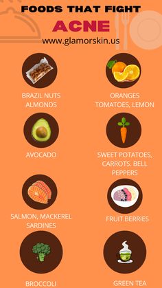 Foods that fight acne Diets For Acne, Foods Good For Your Skin, Healthy Snacks For Clear Skin, Acne Recipes Food, Clear Skin Foods Diet, Skin Clearing Tips, Foods That Make Your Skin Clear, What Helps Acne