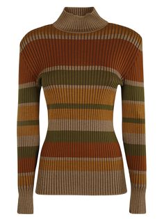 Stripe Patterned Knit Sweater from Alberta FerrettiComposition: 100% Virgin Wool Brown Sweater Png, Plain Jeans, White High Tops, Striped Turtleneck, Short Sleeve Cardigan, Alberta Ferretti, Knitted Tshirt, Long Sleeve Cardigan, Vintage Brown