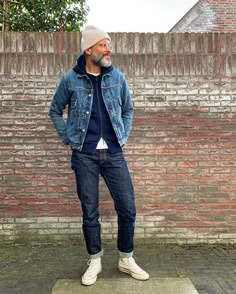 ⓂⒶⓇⒸⒺⓁ on Instagram: “[ D u t c h D e n i m R e p a i r O u t f i t ] Going easy today with a double denim and a heavy hoody fit. Meeting some Dutch Denim heads…” Hoodie And Jean Jacket Outfit, Jean Jacket Outfits Men, Husband Clothes, Denim Outfit Men, Dapper Mens Fashion, Pink Beanie, Minimalist Fashion Men, Jean Jacket Outfits