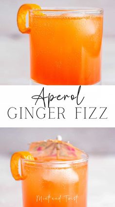 an orange drink in a glass with the words apricot ginger fizz