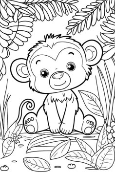 a monkey sitting in the jungle surrounded by plants