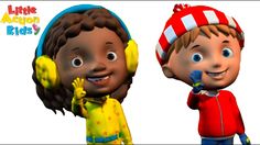 two cartoon children are standing next to each other, one is talking on the phone