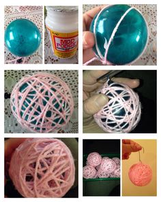 several pictures showing different types of yarn balls and how to use them for string art