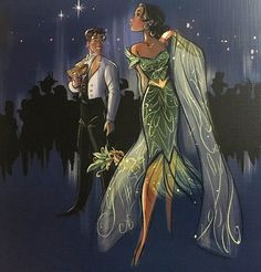 a painting of a man and woman dressed in evening gowns