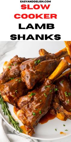 slow cooker lamb shanks on a white plate