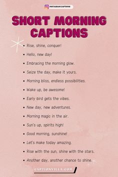 a pink poster with the words short morning captions