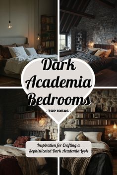 dark bedroom decor with text overlay that reads, dark acadenia bedroom top ideas