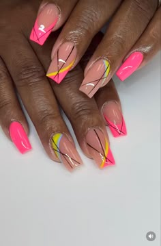 Funky Vacation Nails, 90a Nails, Short Nail Summer Designs, Pink On Pink Nails, Mommy And Me Nails, 80s Nail Designs, Free Nails, Nail Academy, Acrylic Toe Nails