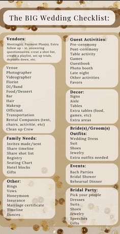 the big wedding checklist is shown here