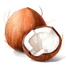 two halves of coconuts are shown on a white background