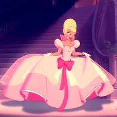 the princess in her pink dress is sitting on some stairs