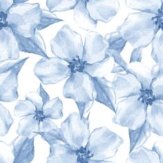 a blue and white flower pattern is shown on a white background with watercolor effect