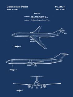 an airplane is shown in blueprint with the words united states parent and another plane